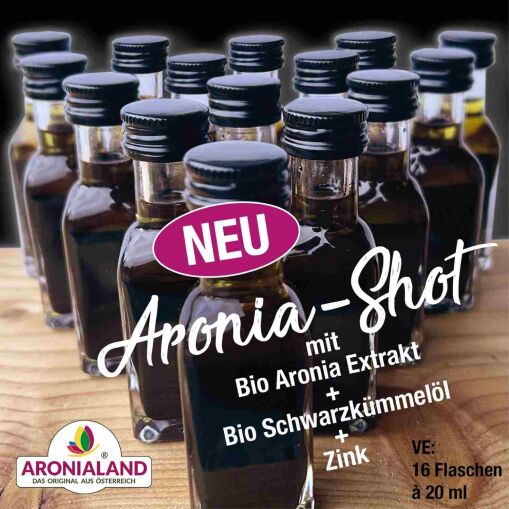 ARONIA SHOT - Immun Aktiv Drink mit Bio Aronia Extrakt, Bio Schwarzkümmelöl und Zink